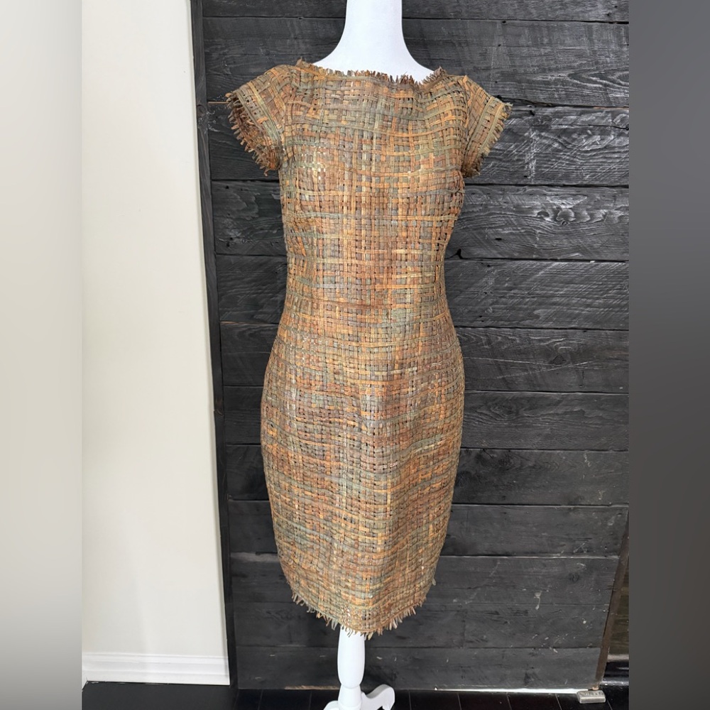 Elegant Tan Tweed Dress
